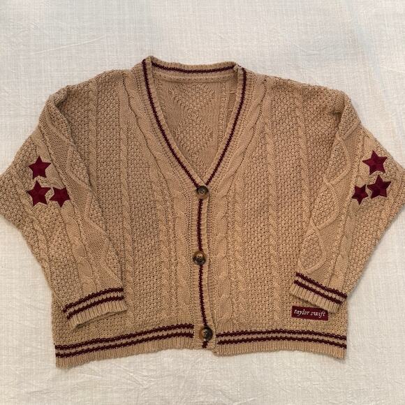 Taylor Swift Sweaters - Taylor Swift authentic rare 2020 holiday beige red Folklore cardigan sweater XL